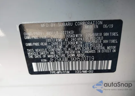 2019 Subaru Forester Touring из США, поврежденный, VIN JF2SKAWC3KH570719